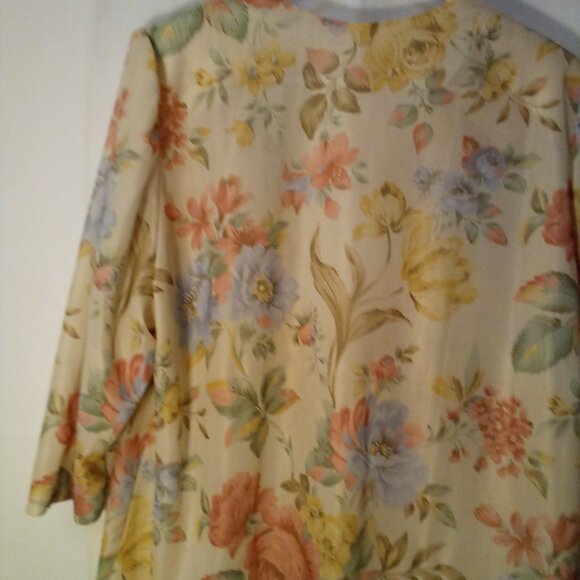 LL Martin Open Front Blouse 16W Simi Sheer Half Sleeve Floral Cream Pink Green - Picture 14 of 15